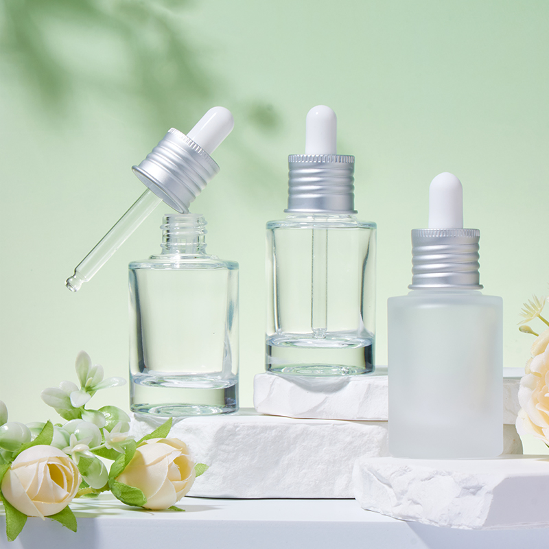 20mm 30ml Gümüş Daire Buzlu ve Şeffaf Cam Damlalık Şişeler